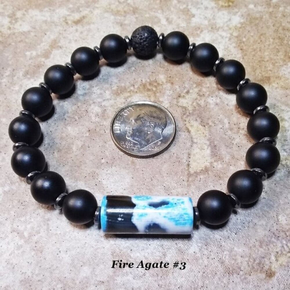 Snowy Winter Nights! Stunning Fire Agate Stretch Bracelet for 7" Wrists